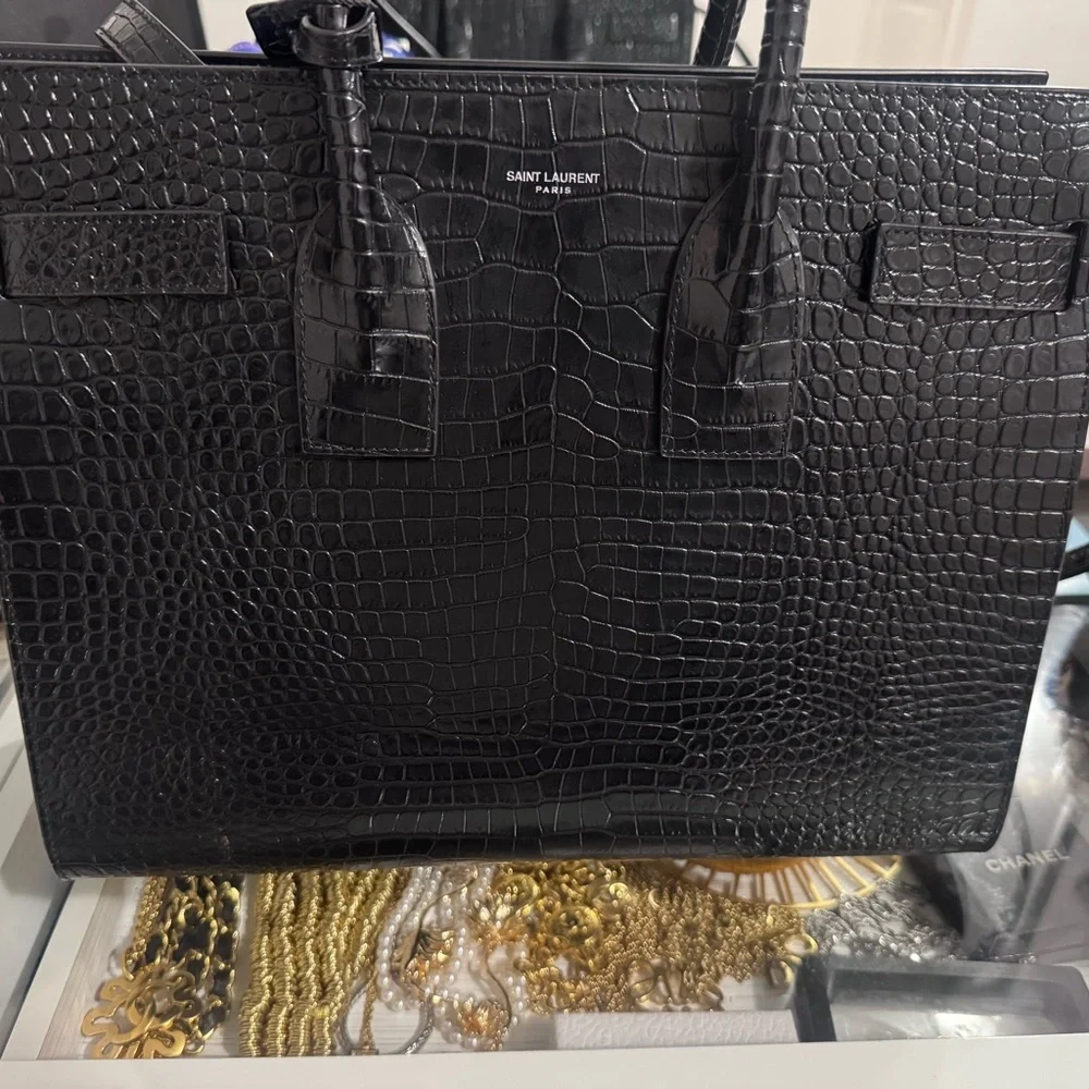 Saint Laurent Black Embossed Leather Briefcase